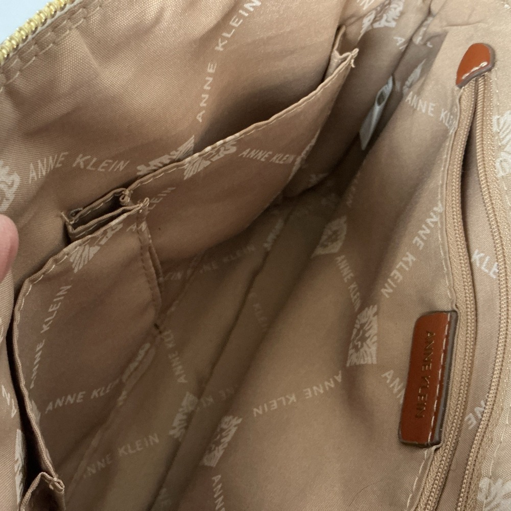 Anne Klein Crossbody‎ Bag Cream Brown Colorblock Chain Strap - Picture 7 of 13